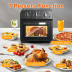 Plum Chef 13QT Air Fryer Toaster Oven Combo, 7-in-1 Multifunctional Countertop Oven with 360�� Hot Air Circulation for Healthy Oil-Free Cooking, Family Size, Stainless Steel, Silver