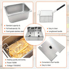12L Stainless Steel Commercial Electric Deep Fryer - Large Capacity Countertop Fryer with Removable Tank and Lid for Easy Cleaning - Perfect for Restaurants, Cafes, and Home Use