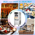 Commercial Ice Cream Maker, 3 Flavors, 20-28L/H Yield, LCD Panel, Auto Clean, 2200W Countertop Soft Serve Machine w/ 2x7L Hopper, Frozen Yogurt Maker for Restaurant Snack Bar