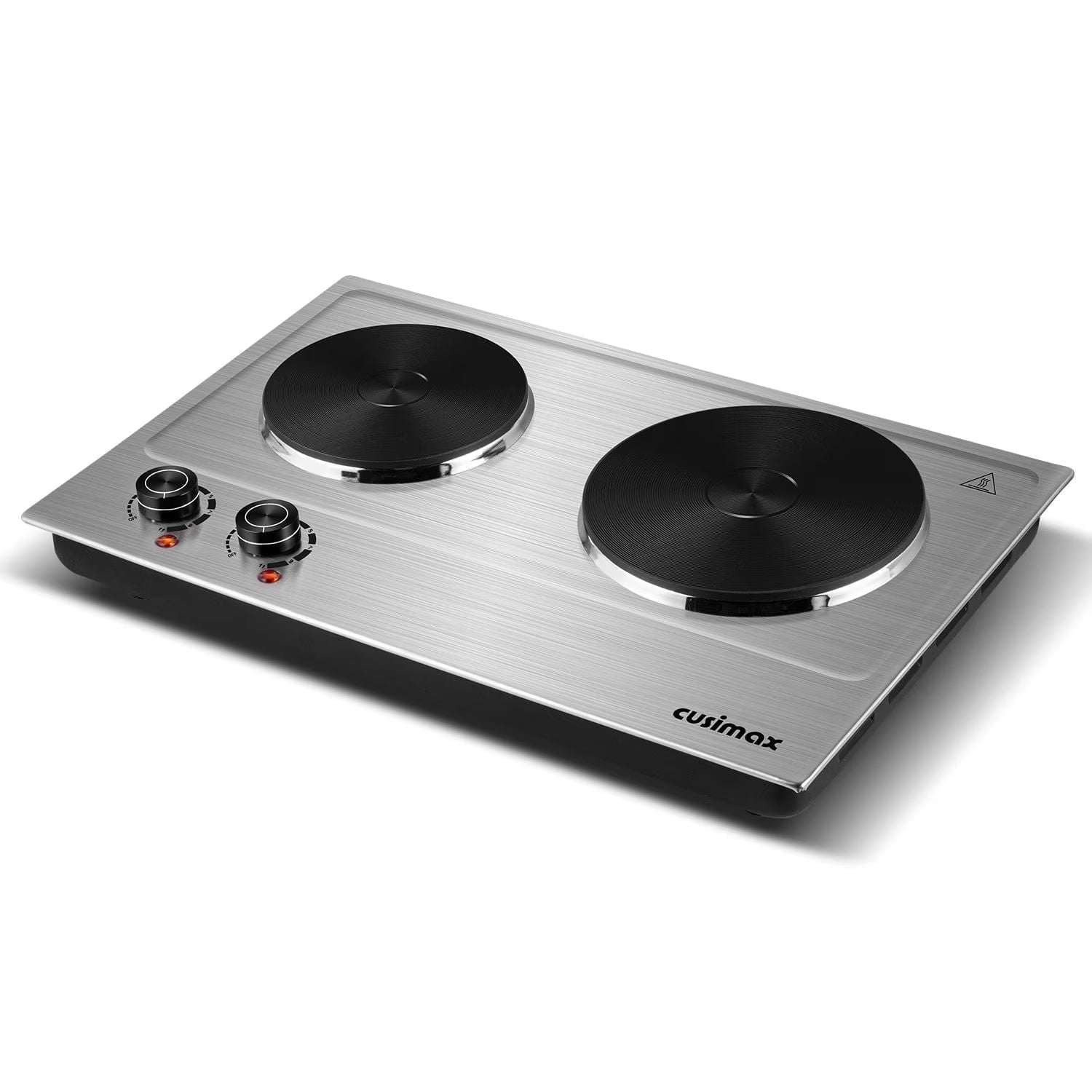 CUSIMAX 1800W Portable Double Burner Hot Plate �?Stainless Steel Countertop Electric Cooktop with Dual Cast Iron Heating Plates, Easy-to-Clean Silver Design, Upgraded Version