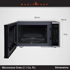 Magic Chef 1.6 Cu. ft. 1100W Countertop Microwave Oven with Push-Button Door in Black, New
