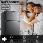 WANAI 3.5 Cu ft Two Door Mini Fridge with Freezer,Apartment Size Refrigerator,Dark Grey,New