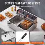 KFFKFF Commercial Dual Tank Deep Fryer, 3000W Electric Countertop Fryer with Basket, 2 x 9.1Qt/8.6L Stainless Steel Oil Fryer, featuring Temperature Control & Overheat Safety
