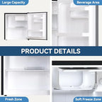 Frestec 1.7 Cu.Ft Mini Fridge with Freezer, Mini Fridge for Bedroom, Small Refrigerator, Dorm Refrigerators with Freezer, Compact Refrigerator for Office, Apartment, Dorm, Bedroom