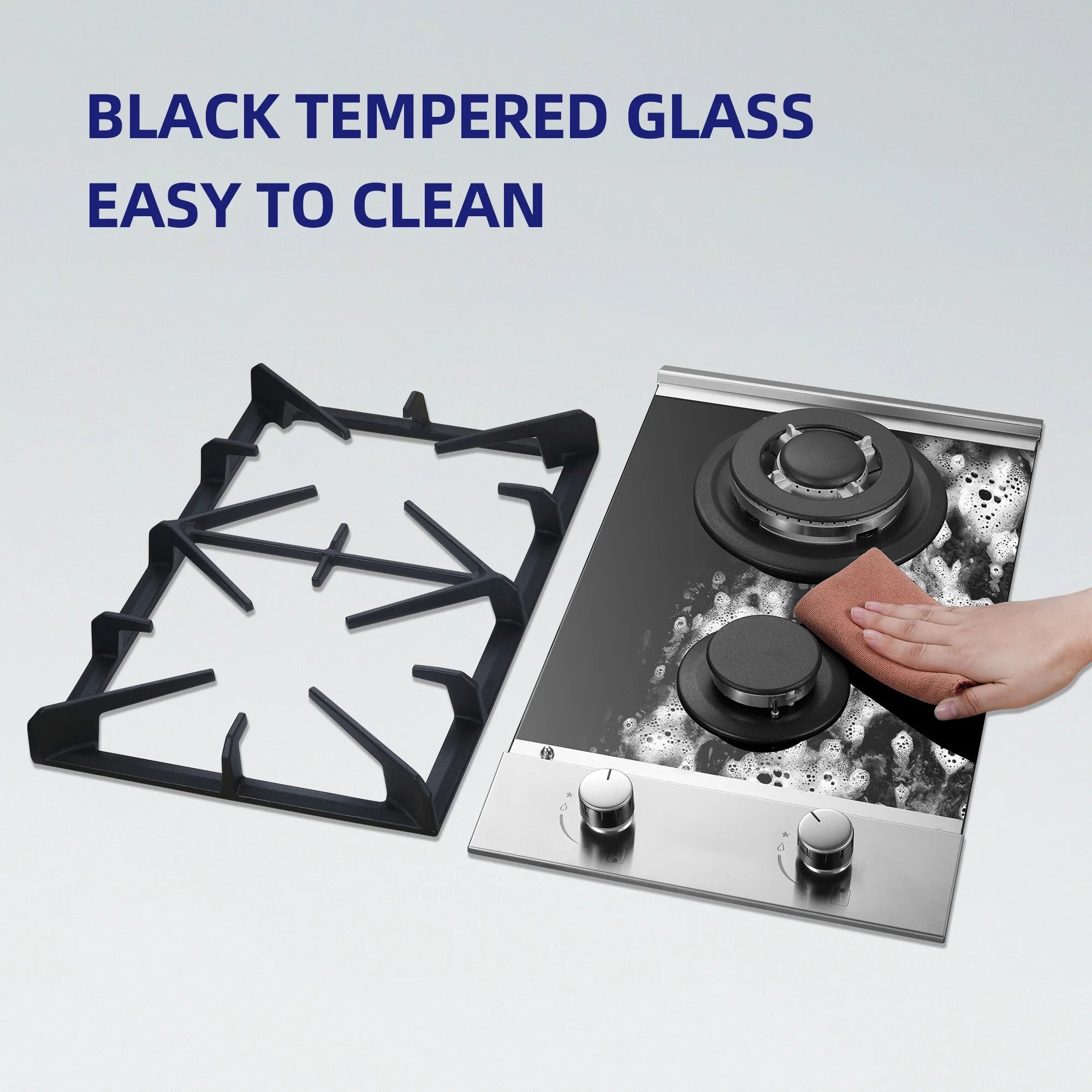 Eascookchef 2 Burners Gas Cooktop Electric Stove Oven 12 inch NG/LP Gas Stainless Flame-Out Proof