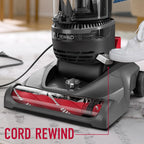 Hoover Rewind Pet Bagless Upright Vacuum Cleaner, Pet Friendly, Automatic Cord Rewind, Multi-Surface and Above Floor Cleaning, UH77410V, Gray & Red