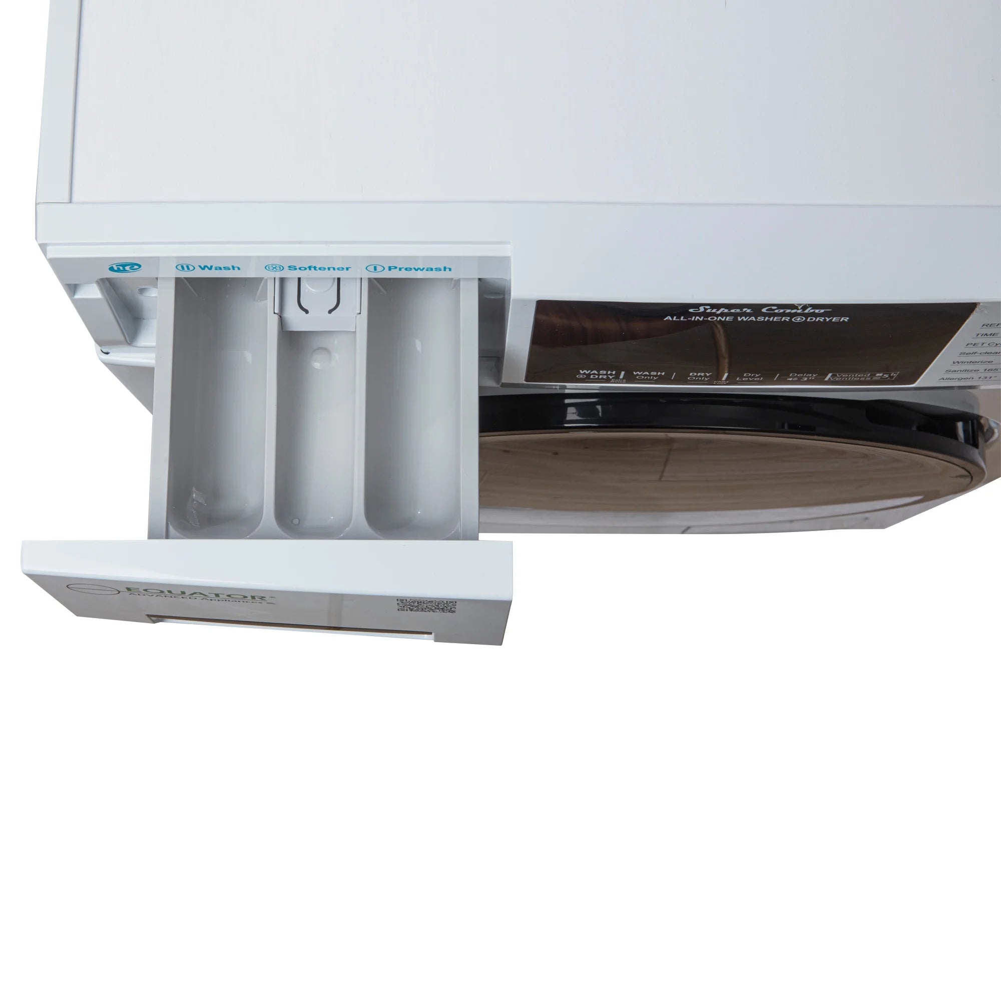 Equator Combination Washer Dryer Ventless/Vented Pet cycle 1.62cf/15lbs 110V with Adjustable legs