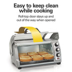 Hamilton Beach 6 Slice Countertop Toaster Oven with Easy Reach Roll-Top Door, Bake, Broil & Toast Functions, Silver