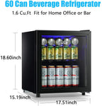WANAI Compact Beverage Refrigerator, 100 Can Capacity, Glass Door, Black Stainless Steel