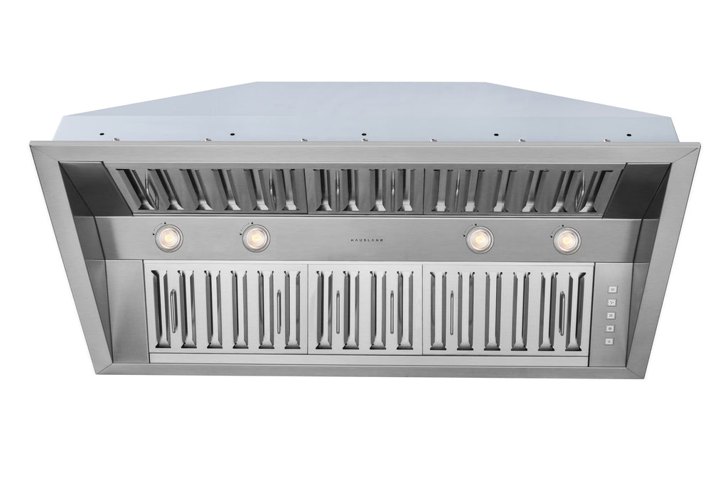 Hauslane | Pro-Style 46a?? IN-R300 Built-In Range Hood, 21a?? Deep | Low Noise Performance | Contemporary Design, Full-Size Handles, Professional-Grade Baffle Filters & Grease Tray, LED Lamps