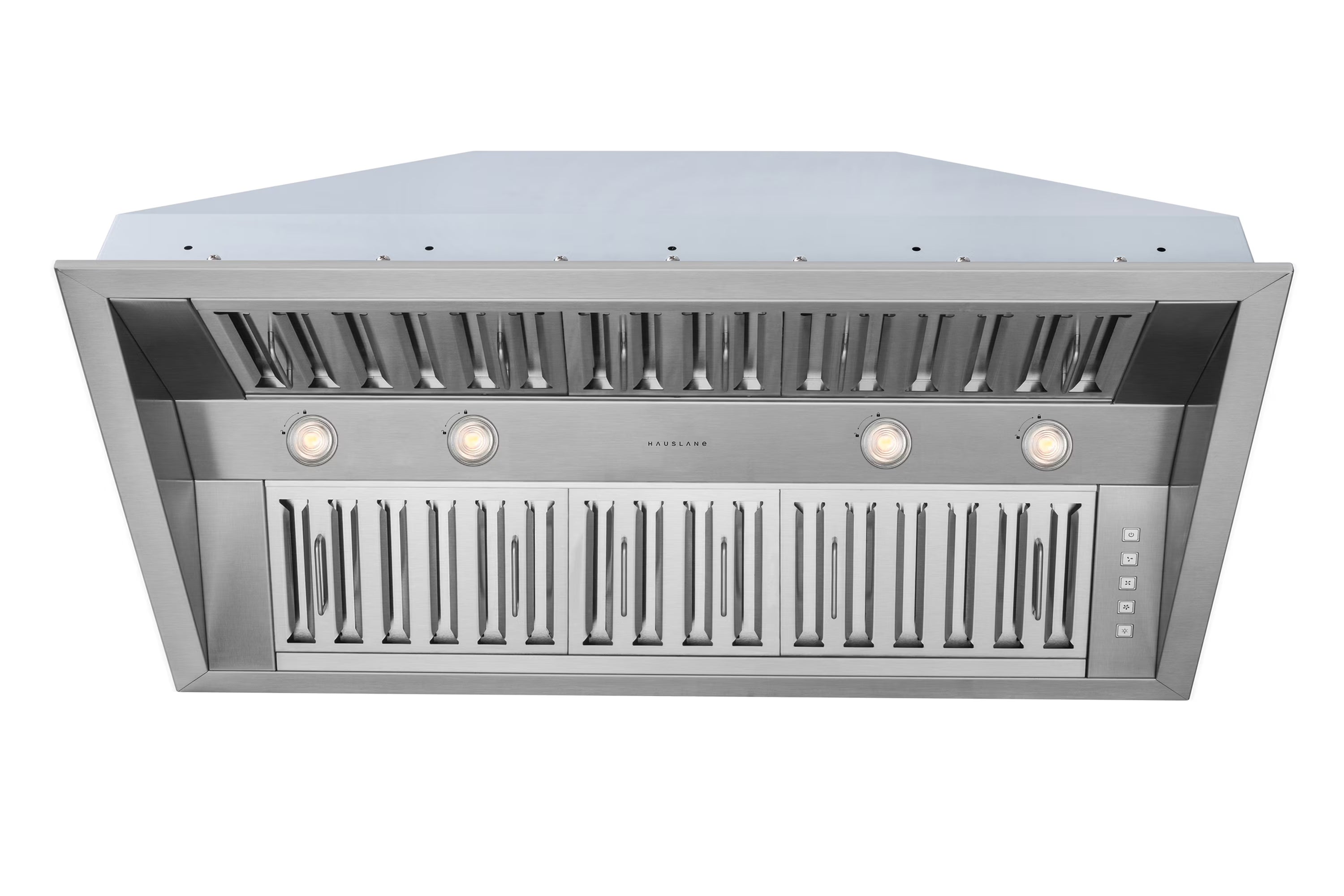 Hauslane | Pro-Style 46a?? IN-R300 Built-In Range Hood, 21a?? Deep | Low Noise Performance | Contemporary Design, Full-Size Handles, Professional-Grade Baffle Filters & Grease Tray, LED Lamps