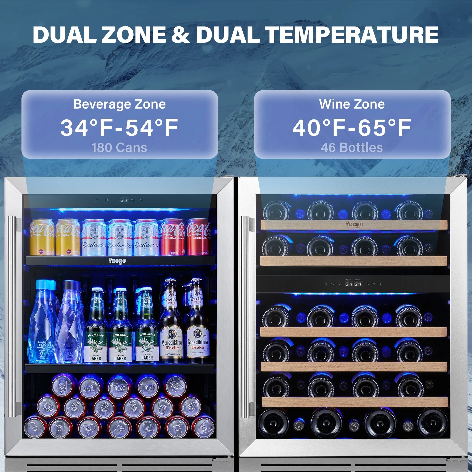 Yeego 30" Wine and Beverage Refrigerator,Two 15" Wine and Beverage Cooler Under Counter or Freestanding, Hold 33 Bottles and 80 Cans(Two Pack)
