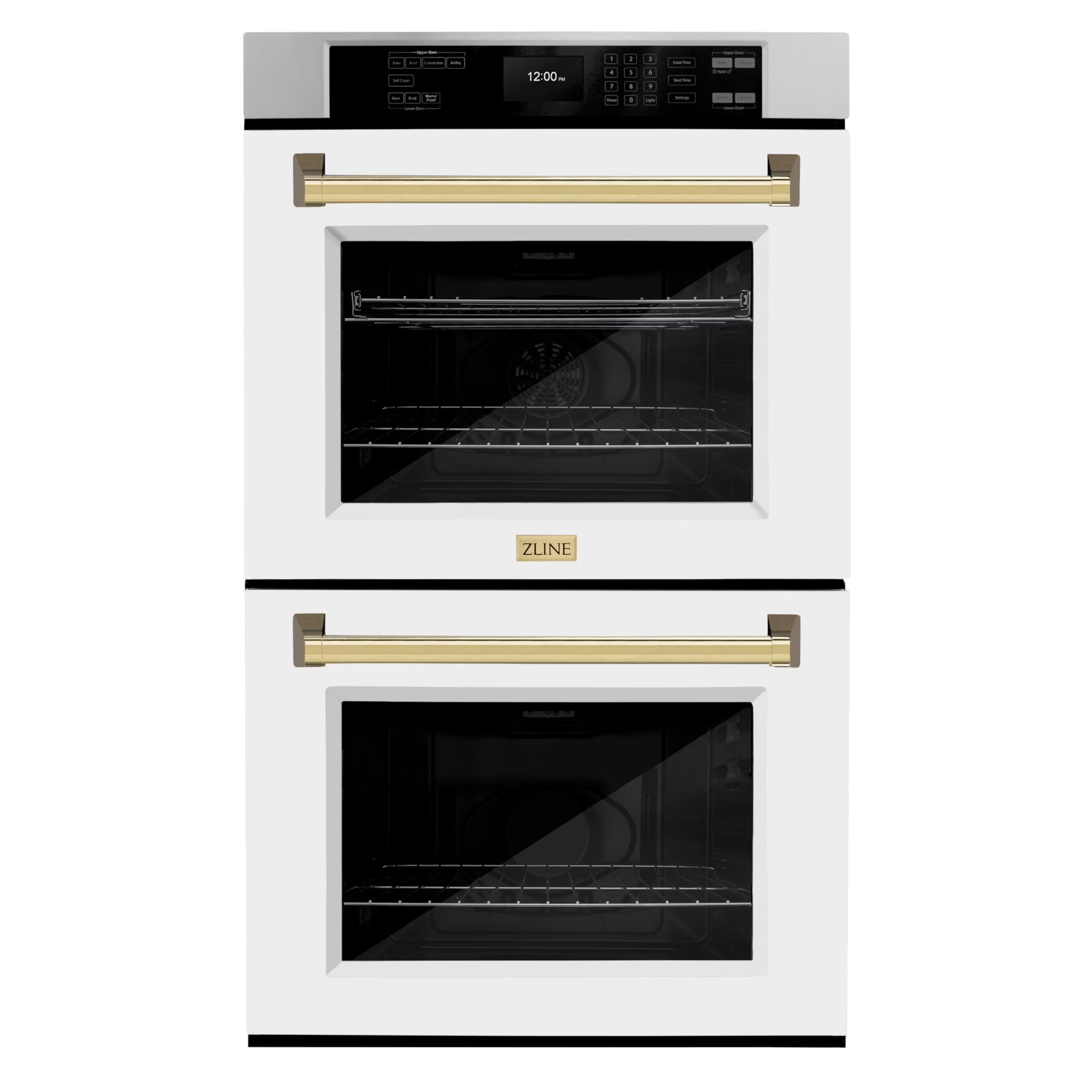 ZLINE 30 in. Autograph Edition Professional Convection Double Wall Oven with Air Fry and Self Clean in Stainless Steel with White Matte Doors and Polished Gold Handles (WADZ-WM-30-G)
