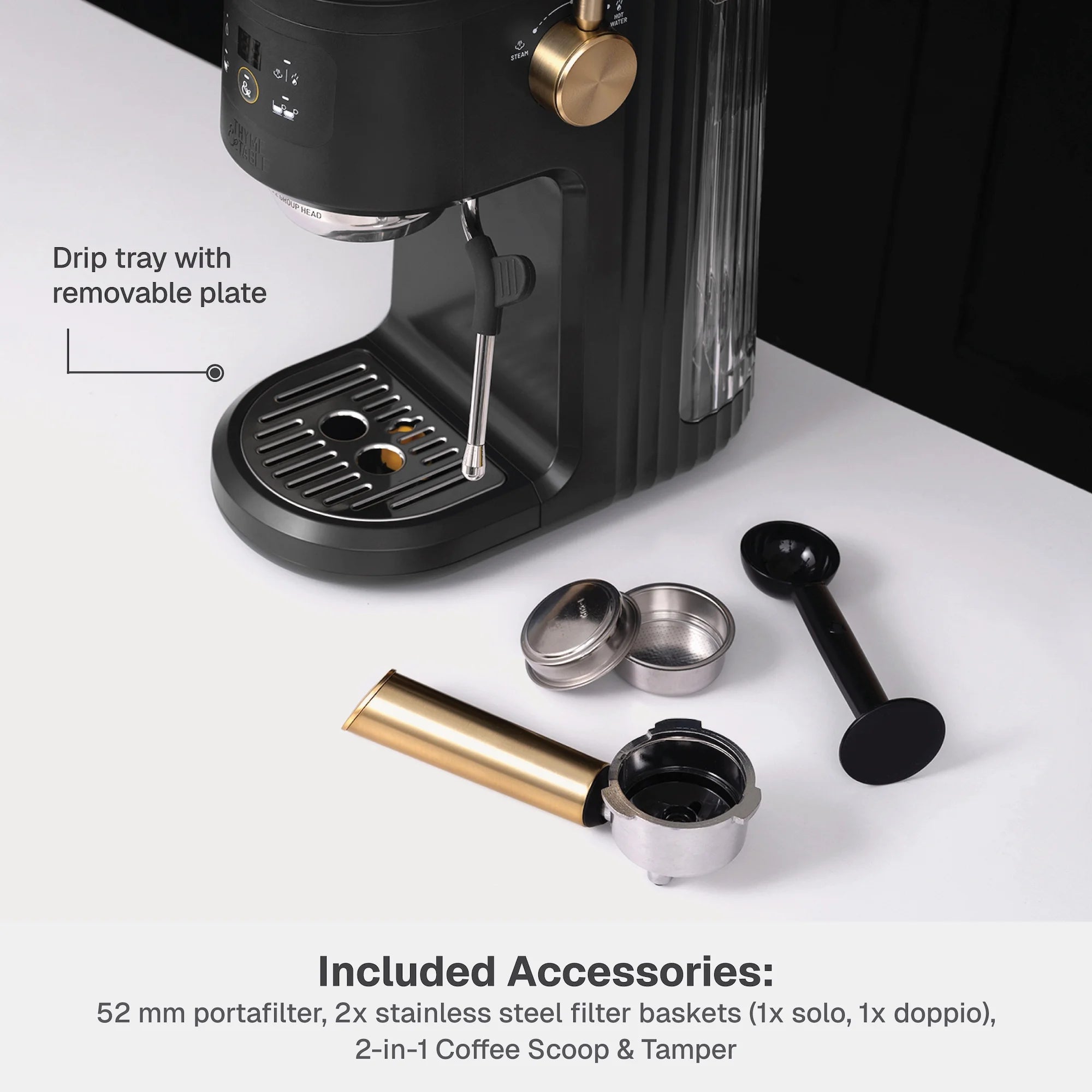 Thyme & Table Barista Mini Espresso Machine with 15-Bar Pressure and Steam Wand, Sand White