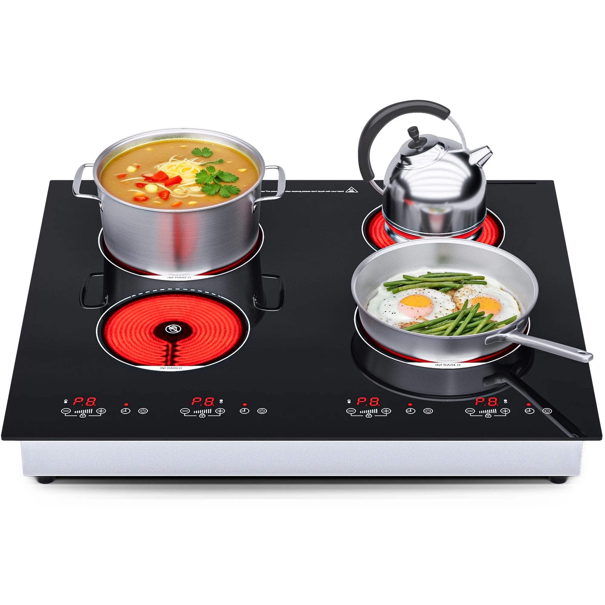 Advwin  4 Burner Electric Stove Top��24 Inch Built-in Electric Stove Top,6000W Electric Ceramic Cooktop with 4H Timer, Kid Safety Lock and Knob Control, 9 Heating Level,220v(No Plug)