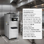 KFFKFF Commercial Soft Ice Cream Machine 21-31 L/H Output 3-Flavor  LED Display Auto Clean 4.3L/1.1GAL Hopper ,1.7L/0.45gal Cylinder