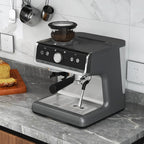COZONY Espresso Machine 15 Bar, 2.5 L Water Tank, Semi Automatic Coffee Maker with Grinder, Milk Frother/Steam Wand, Italian Pump, All-in-One Espresso Machine, Stainless Steel, Silver