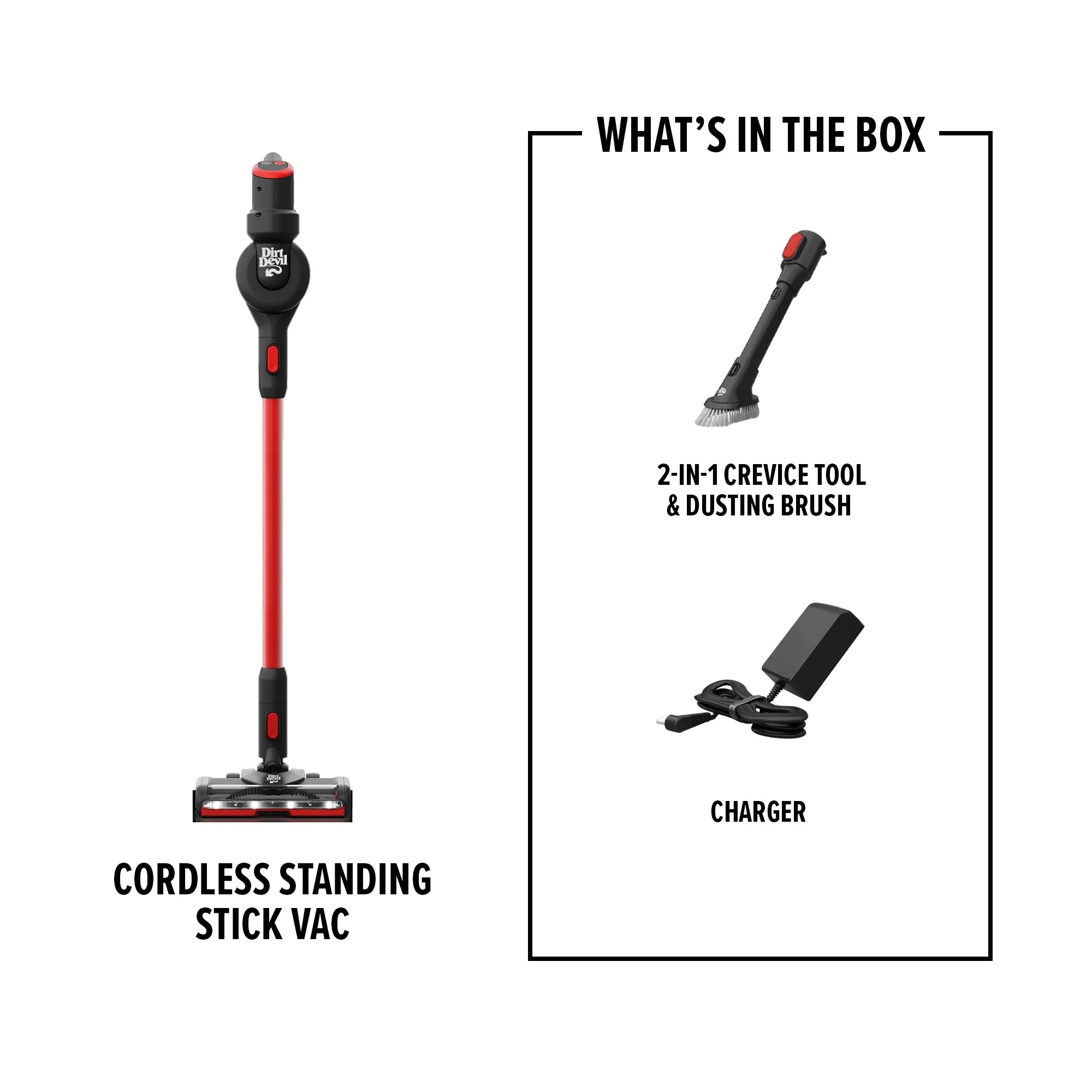 Dirt Devil Cordless Standing Stick Vacuum Cleaner, Carpet & Hard Floors, Above Floor Cleaning, LED Headlights, Lightweight, 25 Min. Run Time, for Home Use, BD57010V