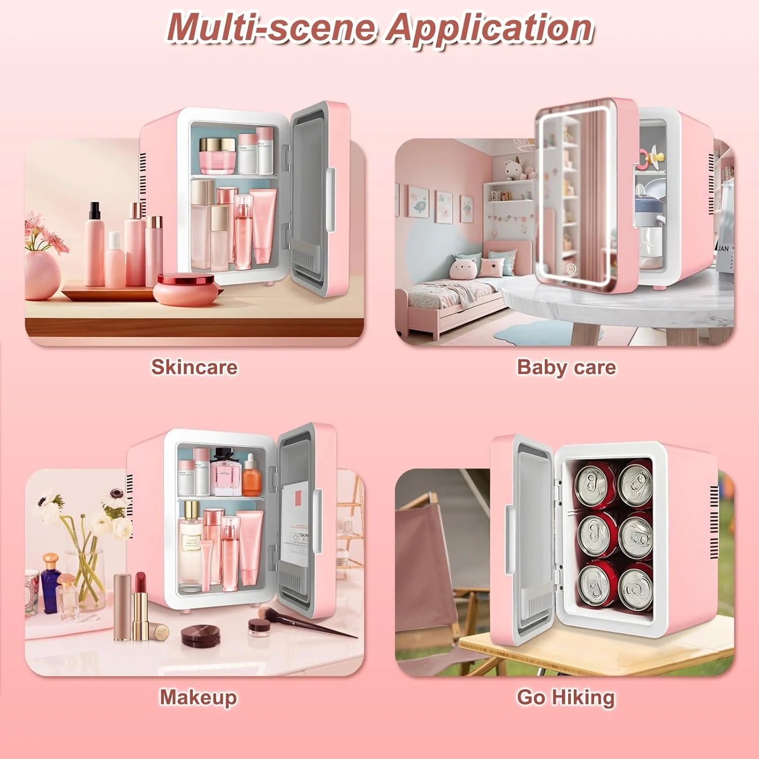 Mini Fridge for Bedroom, Skincare Fridge With Dimmable LED Light Mirror,4L Makeup Mini Fridge,Cooler & Warmer,Compact Small Refrigerator,for Bedroom, Car,For Cosmetics, Skincare And Food,Pink