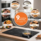 VoltCuisine Double/Dual Induction Cooktop 2 Burner, Shatter-proof Flat Glass Top, 9 Heat Settings, LED Touch Display with Child Safety Lock & Overheat Protection