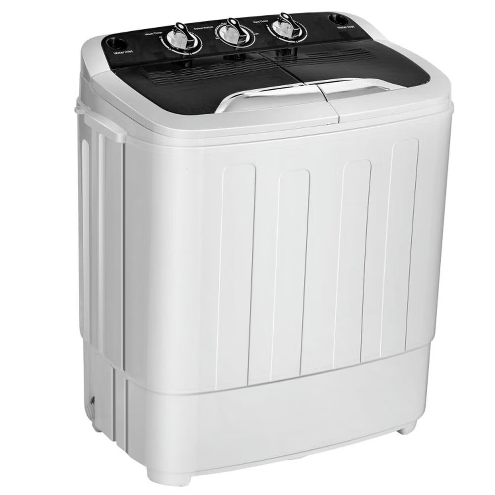 Spaco 8 Lbs Compact Mini Twin Tub Washing Spiner Machine for Home and Apartment, Super Compact Washing Machine, Portable Washing Machine for Indoor, Black