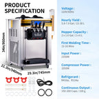 BENTISM Commercial Ice Cream Maker, 22-30L/H Yield, 2350W Countertop Soft Serve Machine w/ 2x6L Hopper 2L Cylinder LCD Panel Puffing Shortage Alarm, Frozen Yogurt Maker for Restaurant Snack Bar