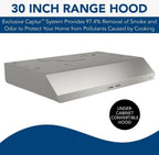 Broan-NuTone BKSH130BL Sahale 30-inch Under-Cabinet Easy Install 4-Way Convertible Range Hood with 2-Speed Exhaust Fan and Light, 300 Max Blower CFM, Black