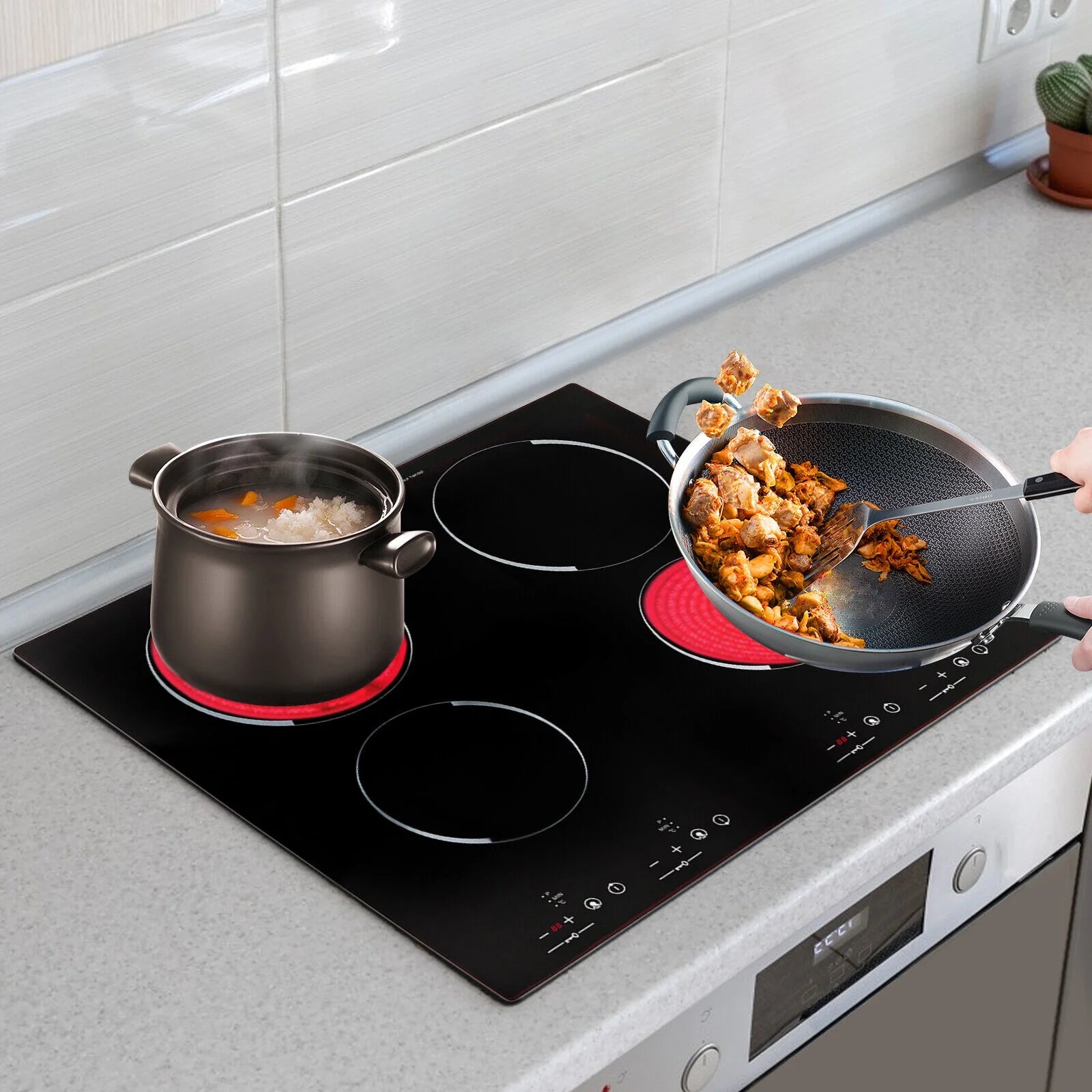 Miumaeov 4-Burners Electric Ceramic Cooktop Built-in Cooktop Stove Ceramic Cooking Stove 9 Gears 3000W 110V