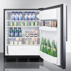 ADA compliant all-refrigerator for built-in general purpose use, auto defrost w/stainless steel wrapped door, thin handle, and black cabinet