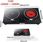 FETCOI, Portable Double Induction Cooktop Portable Electric  Cooker Cooktop Countertop Digital Electric Countertop