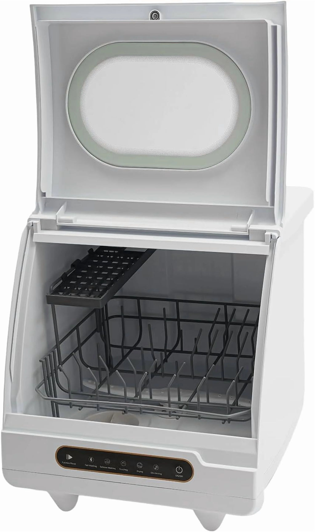 Portable Countertop Dishwasher, 1200W Mini Dishwasher with 12 Water Outlets and 360° Spraying Cleaning, White Fully Automatic Dishwashing Machine for Homes, Dormitories, Recreational Vehicle