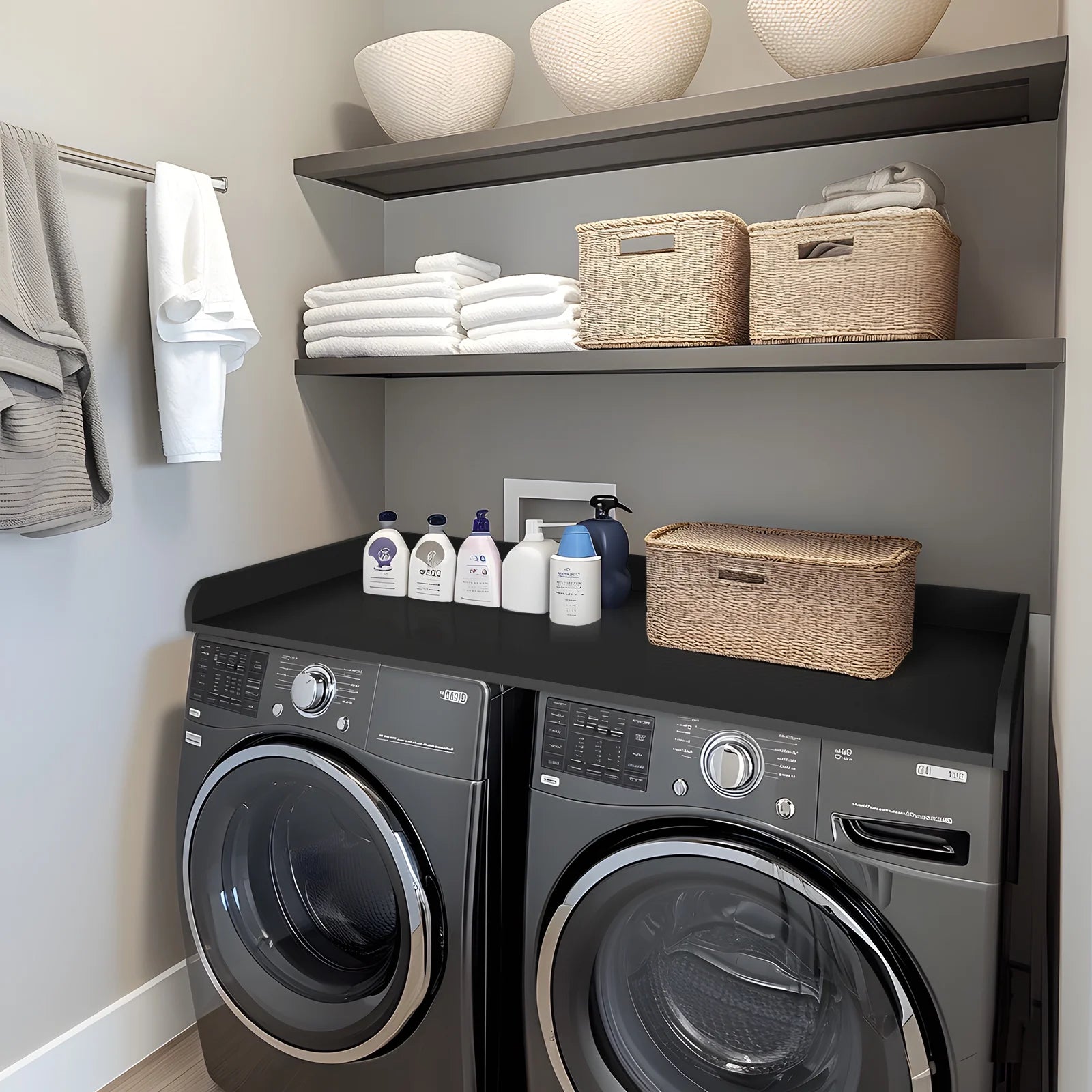 Kaboon Washer Dryer Countertop with Edge Rails, 27.5" x 54", Light Walnut