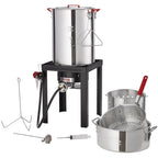 5-Piece Outdoor Turkey and Seafood Cooking Set: High-Power Fryer/Steamer with 54K BTU Burner, Baskets, Rack, and Thermometer