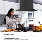 Island Range Hood 30-inch Kitchen 3-Speed Extractor Fan Vent Hood Airflow 900CFM