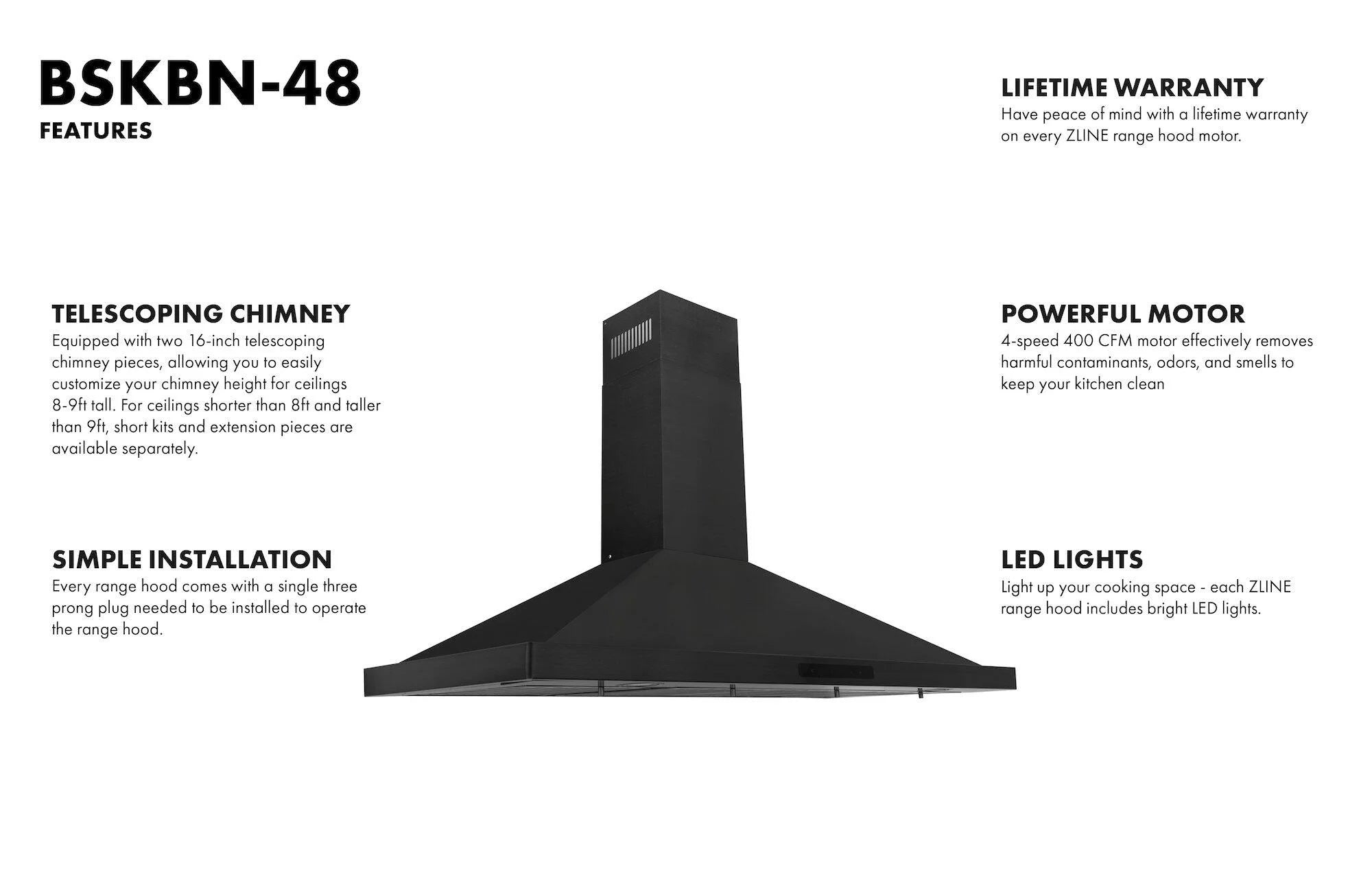 ZLINE 36 in. Wall Mount Range Hood in Black Stainless Steel (BSKBN-36)