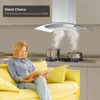 30 inch Island Mount Range Hood 900CFM  Tempered Glass 3-Speed Vent Hood Stainless Steel Dishwasher