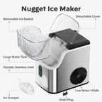Philergo Nugget Ice Maker Countertop, Pebble Ice Maker Machine with Self-Cleaning, 35lbs/24hr, Soft Chewable Pellet Ice Maker for Home, Kitchen, Stainless Steel