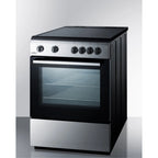24" wide smooth top electric range in slide-in style and white finish, with storage drawer and large oven window in black glass