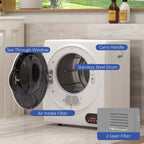 Portable Clothes Dryer 1.5 Cu.Ft Compact Electric Dryer for Apartments Dorms and Rvs 3 In 1 Freestanding Wall Mount Stackable Design 850W Front Load With Stainless Steel Drum White