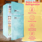Mini Refrigerator with Double Door/3.5Cu.ft/Freezer,for Gameroom/Bedroom/Apartment/Dorm,Blue