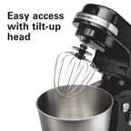 Hamilton Beach 4 Quart Stand Mixer for Kitchen, 7 Speeds, Tilt-Head, Dough Hook, Whisk & Flat Beater, White
