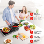 Electric Double Induction Cooktop, 1800W Portable Induction Cooktop with 2 Burners