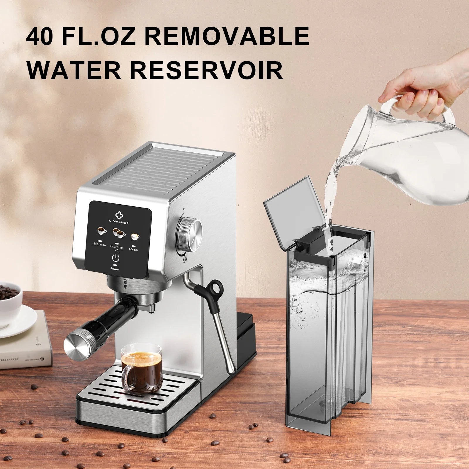 LINKChef Espresso Machine 20 Bar, Professional Espresso Maker with Milk Frother Steam Wand