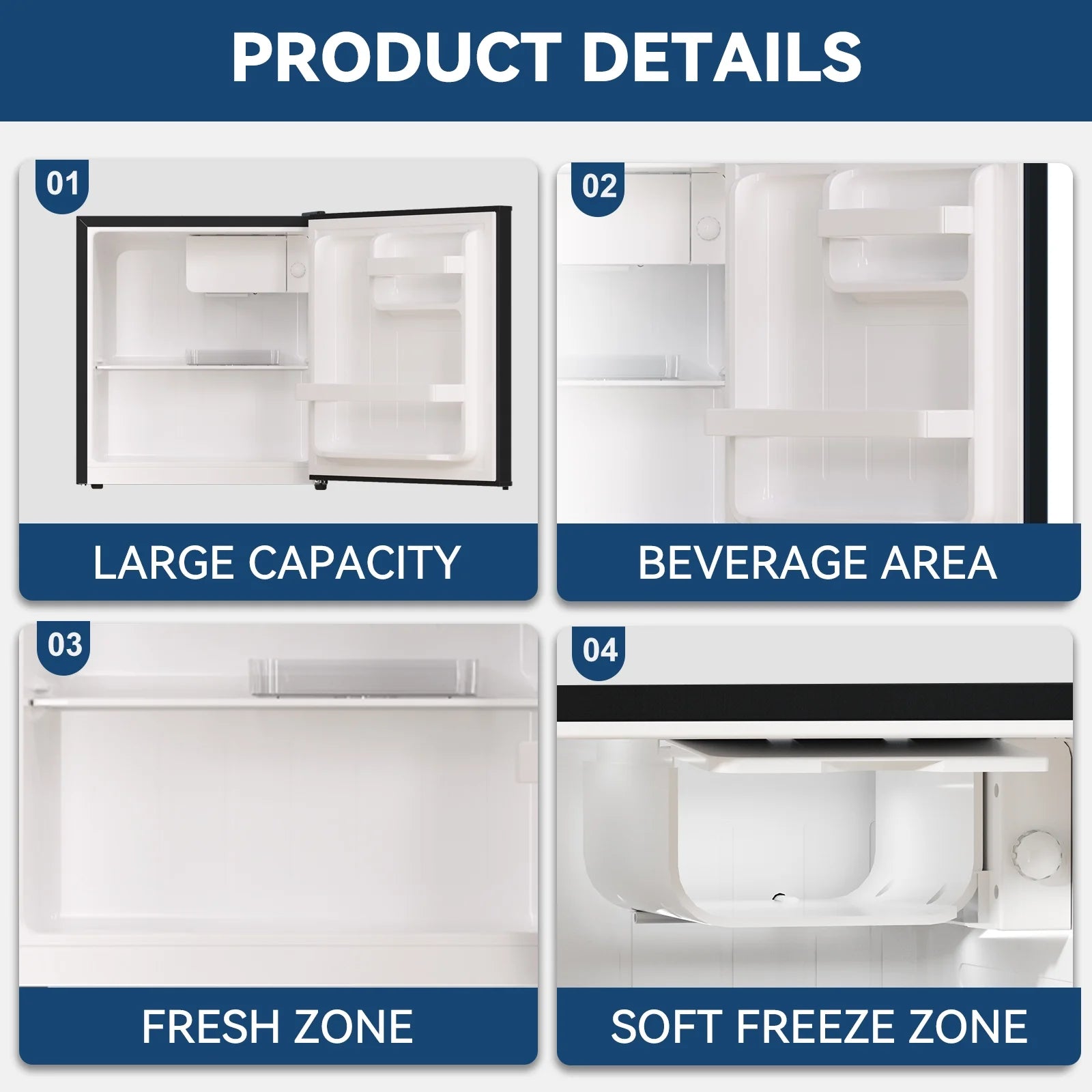 Frestec Compact Design Mini Refrigerator with Freezer, Black, 1.7 Cu.Ft