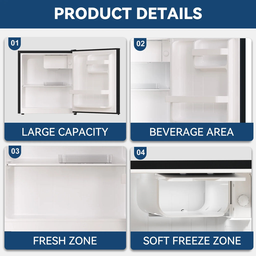 1.7 Cubic Feet Freestanding Mini Fridge Compact refrigerator black