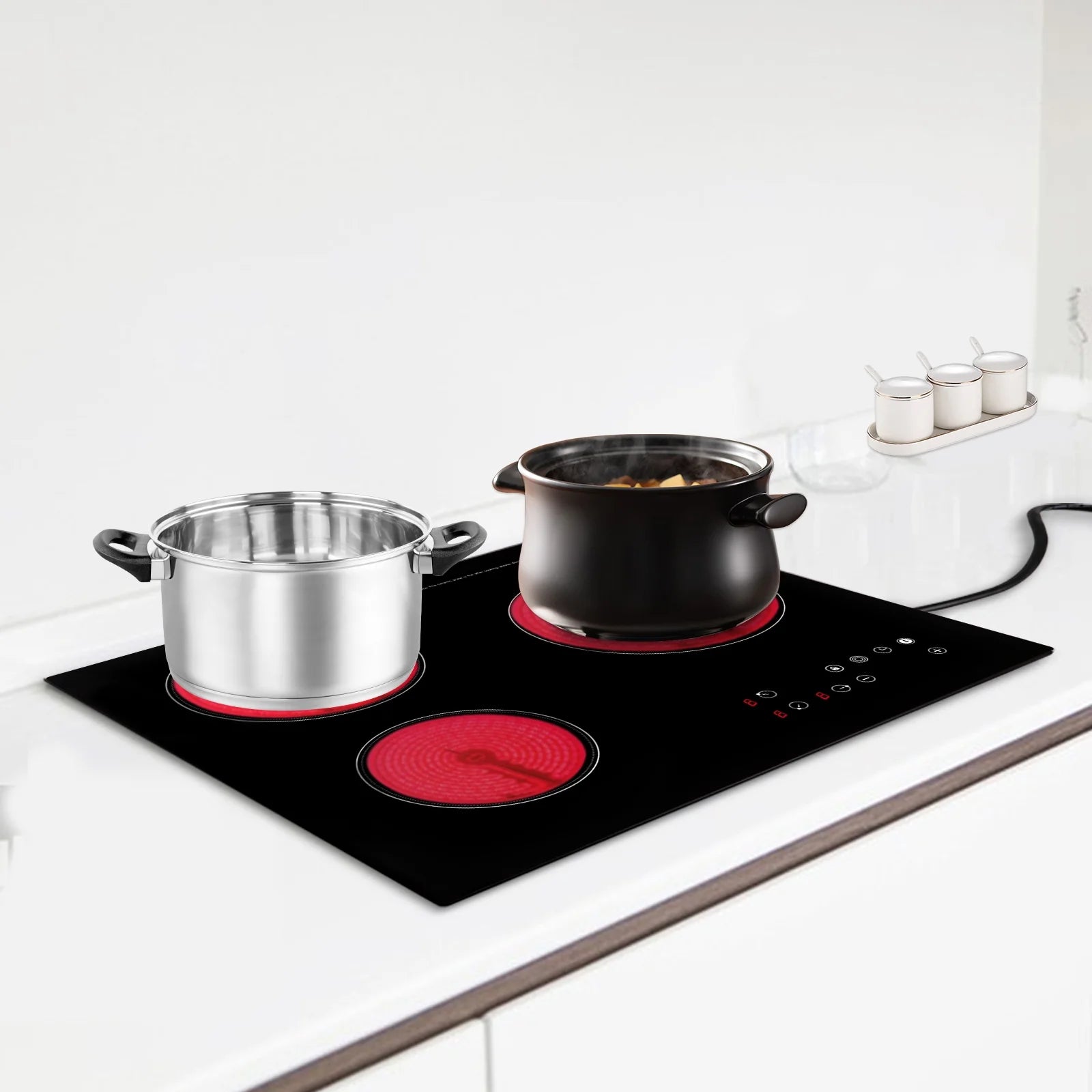 Electric Ceramic Cooktop, 24inch 3 Burners Electric Cooktop with Time Adjustable Function 9 Heating Levels Electric Stove Top