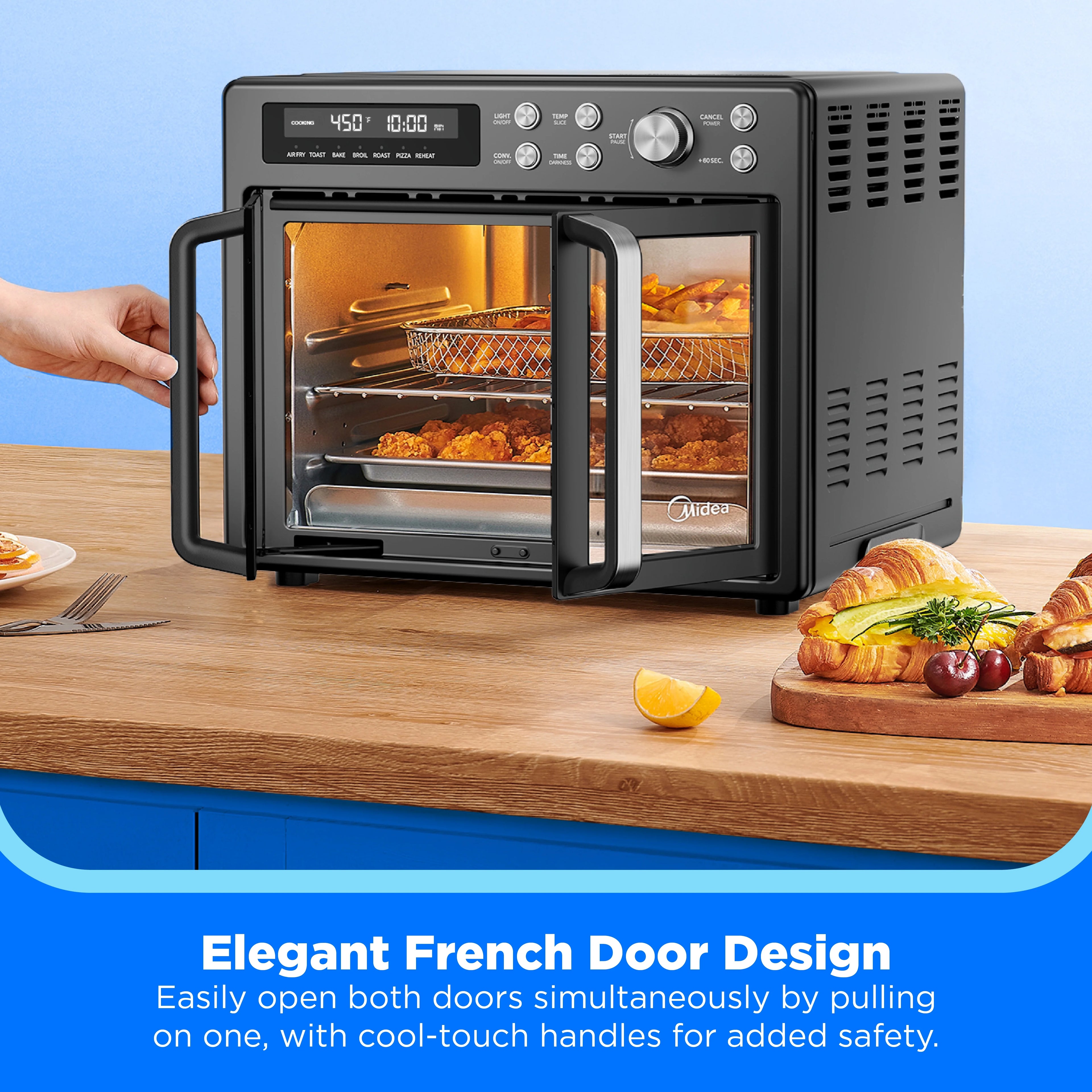 Midea Flexify French Door Air Fryer, Pizza Oven and Toaster Oven, Stainless Steel, New