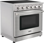 KOSTCH 36 inch Electric Range, 5-Burner Cooktop with 6.0 cu ft Convection Oven, Glass Top, in Stainless Steel
