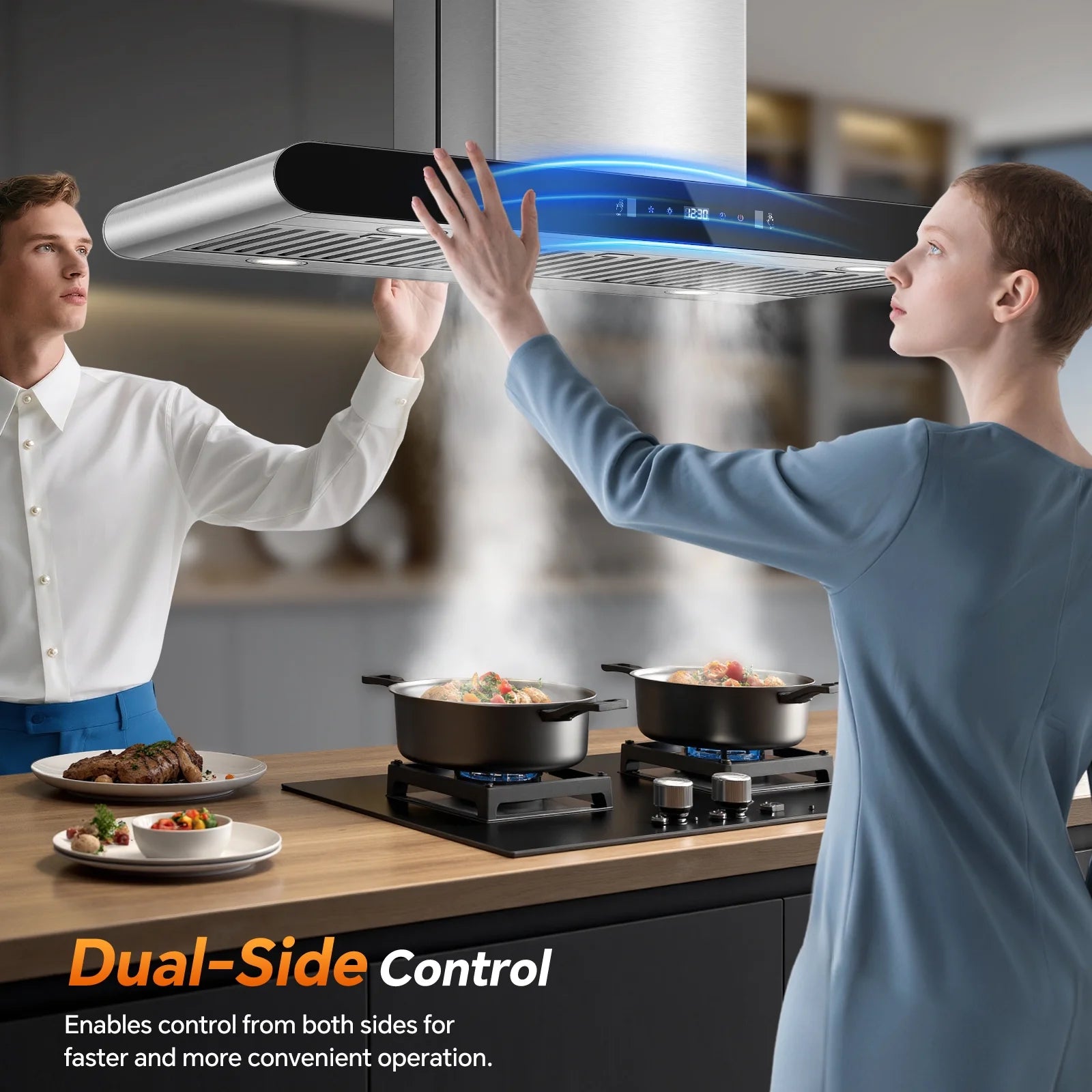 36" Island Range Hood 700CFM Stainless Steel with LED Lights, 3-Speed Touch Control & Delay Shutoff, Ducted/Ductless Convertible