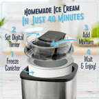 Nostalgia 2-Quart Electric Ice Cream Maker �C Make Homemade Ice Cream, Gelato, Sorbet & Frozen Yogurt �C No Salt/Ice Needed, Digital Controls, Mix-In Chute & Freezing Gel Canister �C Stainless Steel